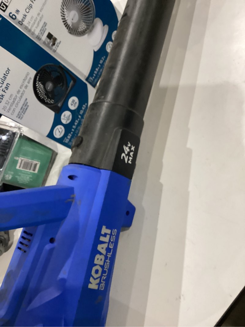 Condition photo showing As Is for no battery kobalt 24-volt 500-cfm 120-mph battery handheld leaf blower 4.0