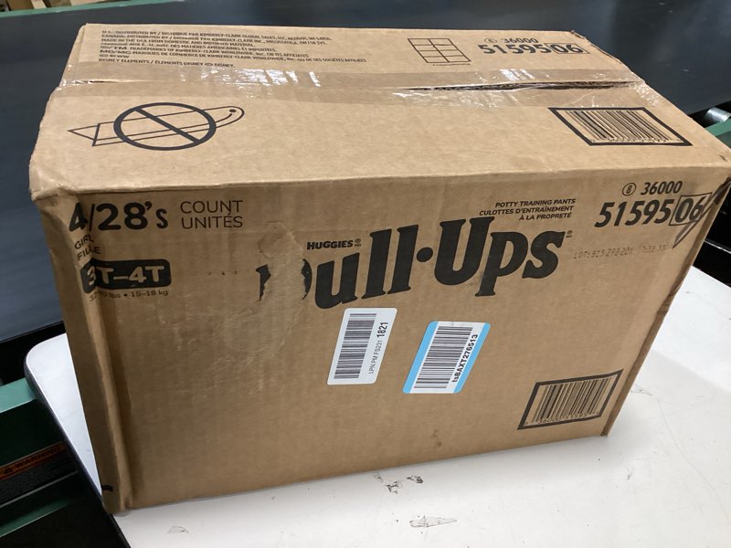 Condition photo showing New/Like New for pull-ups girls' potty training pants, size 3t-4t training underwear (32-40 lbs), 112 count