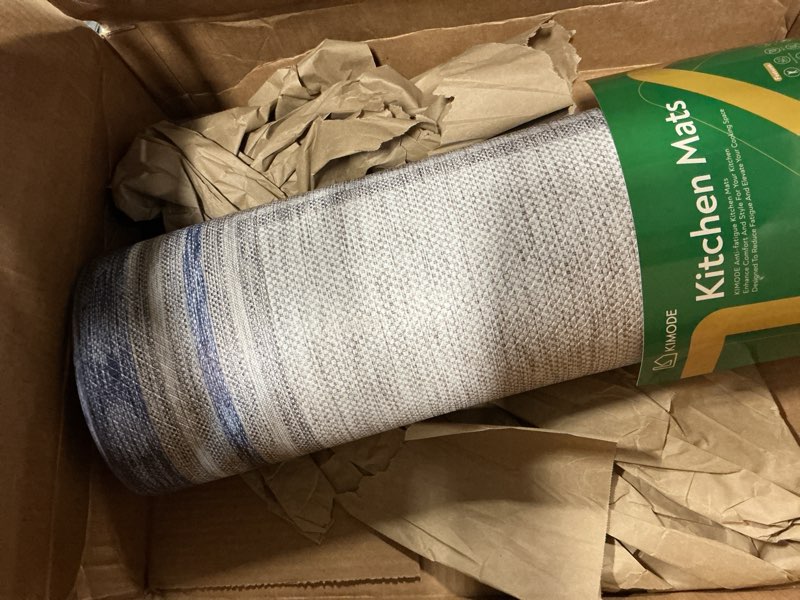 Condition photo showing Good Condition for KIMODE Anti Fatigue Kitchen Mat, Cushioned Boho Oriental Kitchen Runner, Non Slip Waterproof Kitchen Mat for Floor, Comfort Foam Standing Desk Mat for Laundry, Office, Sink Blue and Grey 20"x39" 39"L x 20"W x 0.5"Th Blue