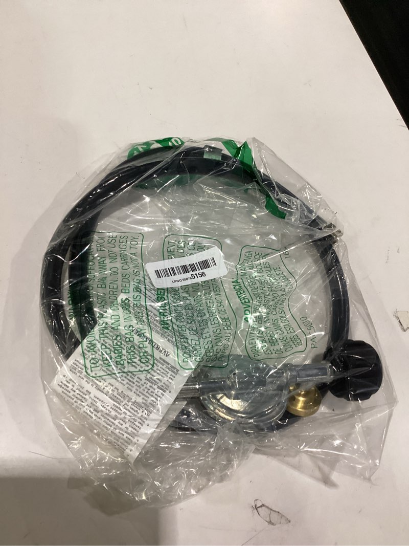 Condition photo showing Good Condition for 4 feet propane regulator hose with gauge - qcc1 connection for lp gas grill, heater, and fire pit table - 3/8" female flare nut pvc & gauge 4 ft