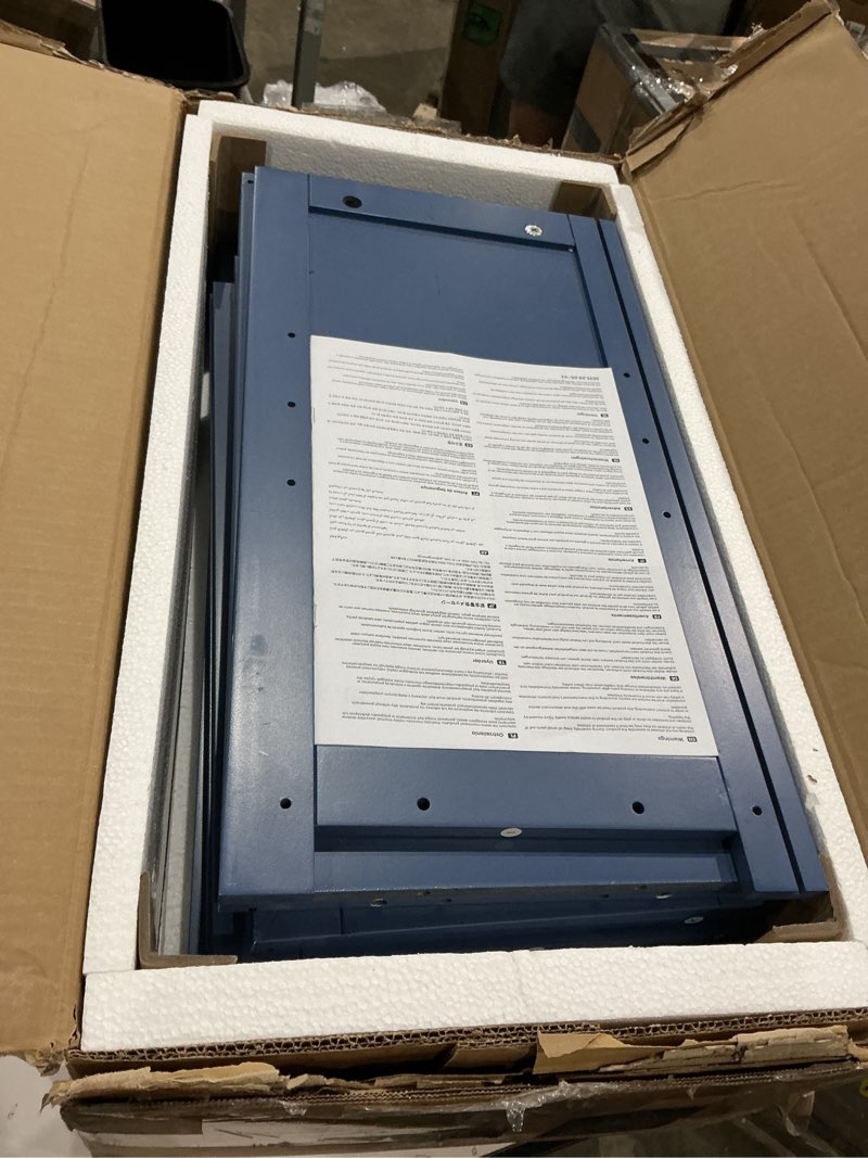 Condition photo showing As Is for vasagle floor storage cabinet, shaker cabinet with 2 adjustable shelves, 4 doors, tall freestanding organizer unit, for kitchen bathroom living room, bijou blue ubbc553qe01s 4 doors?42.7"? bijou blue