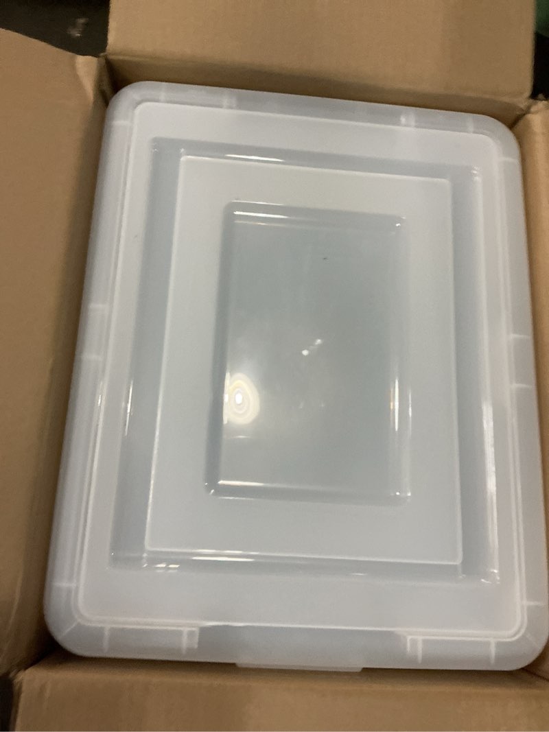 Condition photo showing Good Condition for IRIS USA File Box, Plastic File Organizer with Lids for Letter/Legal File, Portable Document Box For Moving, Storage Bin with Durable and Secure Lid, Stackable Nestable BPA-Free, Black 35 Qt. 4 Pack Black - 4 Pack