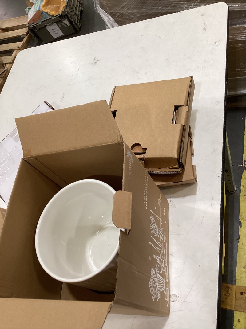 Condition photo showing Good Condition for dowan 360° rotating extra large cooking utensil holder, 7.6" kitchen utensil holder for countertop, utensil crock for farmhouse kitchen decor, ceramic stable utensil caddy, white stripes white stripes 7.6 inch