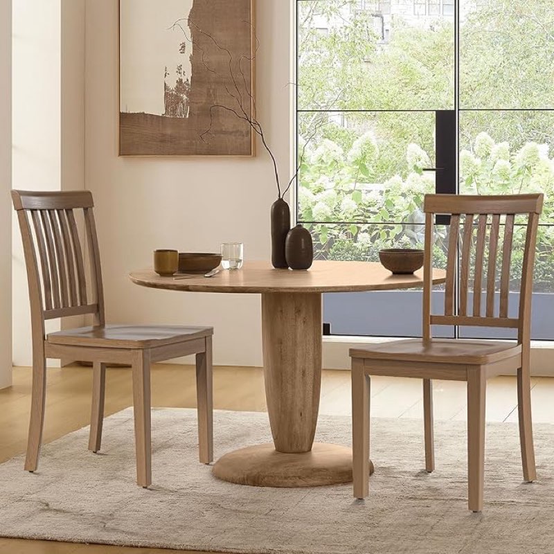 COLAMY Wooden Dining Chairs Set of 2, Solid Rubberwood Kitchen & Dining Room Chairs, Farmhouse Rustic Side Chairs for Dining Table, Anti-Slip Protection, Classic Windsor Style Seating, Oak Light Brown