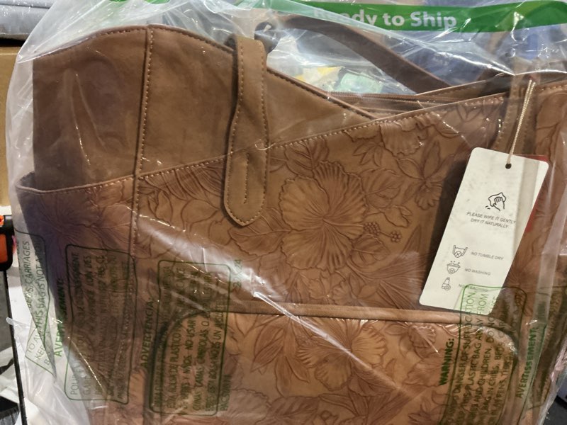 Condition photo showing Good Condition for lovevook lunch bag for women,2 in 1 pu work tote bag with lunch compartment with giant tumbler side pocket, 17.3" laptop tote bag with padded sleeve for teacher,nurse,college yellowish-brown embossed 17.3 inch- with lunch compartment