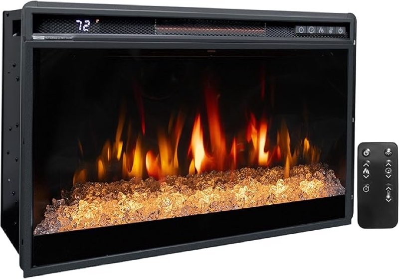26 Inches Electric Fireplace Inserts, 1500W Recessed Fireplace Electric with Remote Control, Crystal, Overheating Protection and Timer, Black