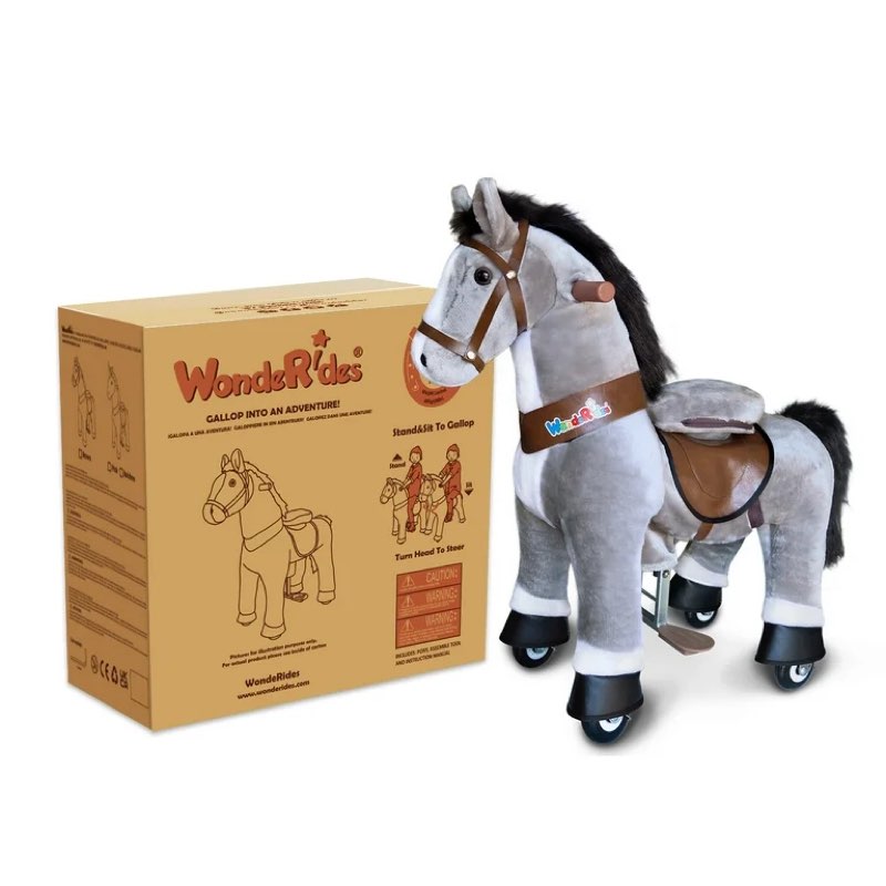 WondeRides Ride on Horse Toy, Kids Ride on Toy for Toddlers Boy 3 to 5 Years Old, Pony Ride on Pony Plush Walking Animal Mechanical Riding Grey Horse