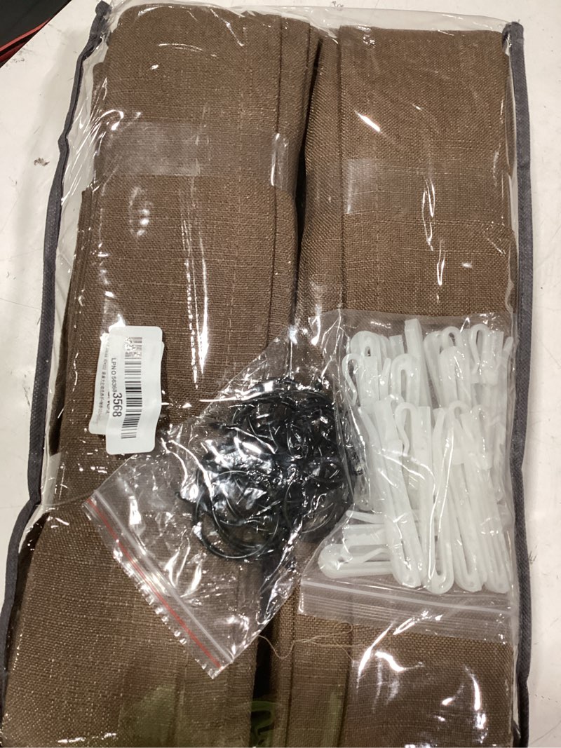 Condition photo showing As Is for twodrapes dutch cocoa linen curtains 102 inches long living room pinch pleated drape with hooks rings for track system light filtering 102 inch curtain for bedroom sliding patio door 2 panels brown dutch cocoa 40"w x 102"l (pack of 2)