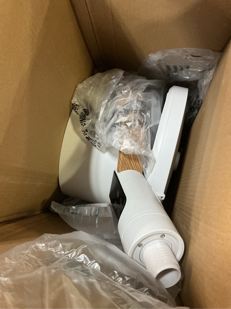 Condition photo showing As Is for (incomplete)better homes & gardens 8 inch air circulator pedestal fan, juliet collection, white and light honey