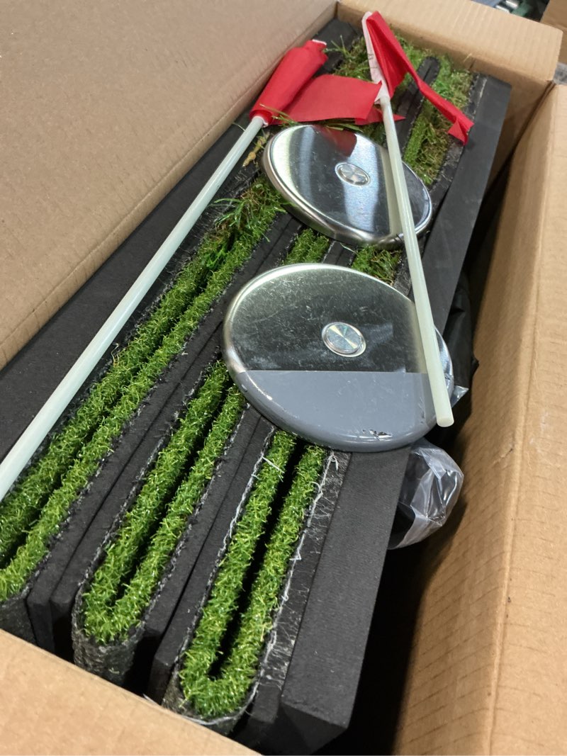 Condition photo showing Good Condition for golf putting game set putting green indoor outdoor putting mat with 2 putters 2 balls 2 cups & flags backyard party office golf game for young adults fathers & golfers