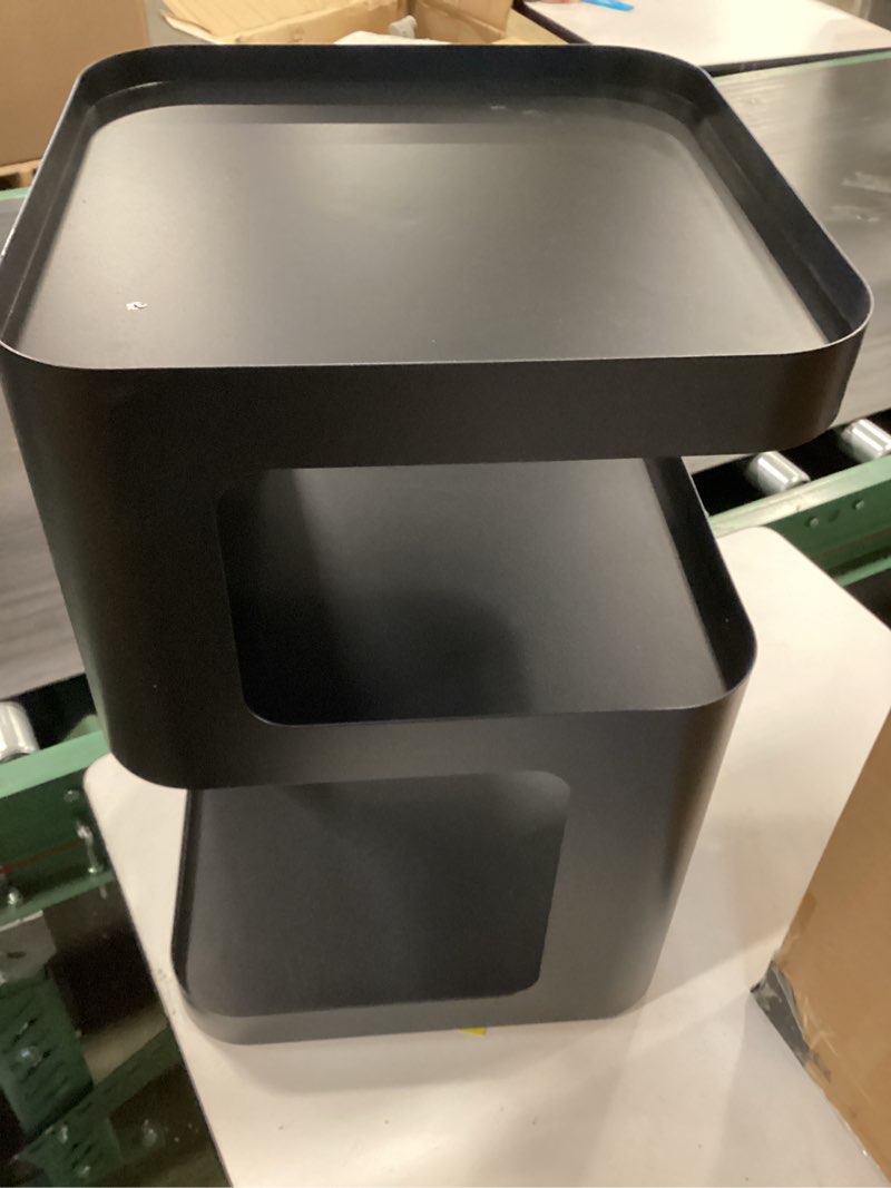 Condition photo showing Good Condition for Black Modern Side Table, 3-Tier Metal NightStand with Storage, End Table Living Room, Small Night Stand for Bedroom, Bedside Table for Small Space, No Assembly Required Black Square