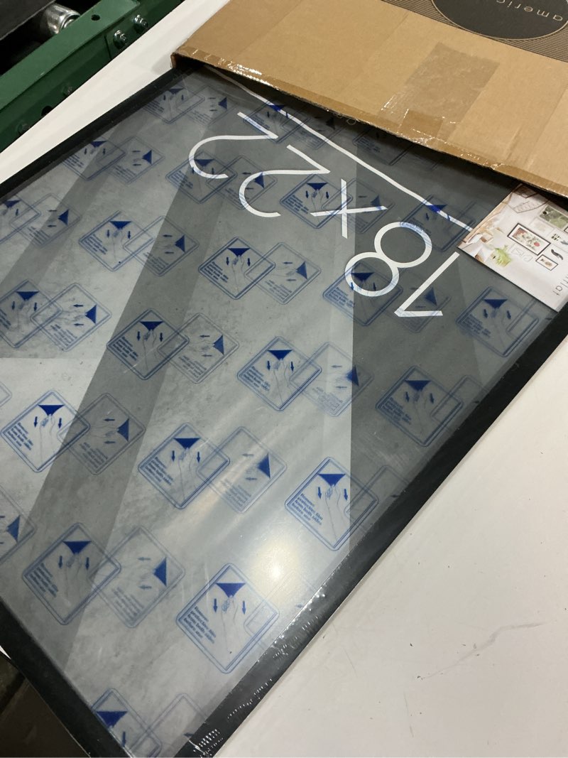 Condition photo showing New/Like New for Americanflat 18x22 Picture Frame with Polished Plexiglass - Streamline Collection - Thin Border Picture Frame for Wall Display - Hanging Hardware Included - Black Black 18x22