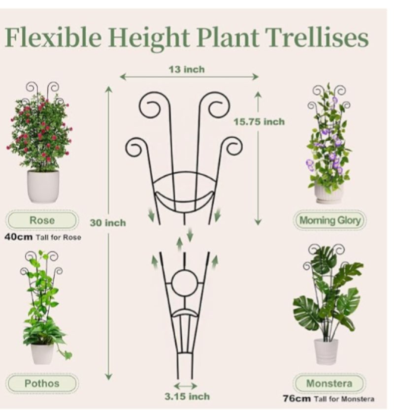 4-pack 30inch plant trellis for climbing plants indoor - outdoor small metal garden trellis for potted houseplants, plant support for ivy, pothos, monstera, hoya, flower vines (black, 30inch/4 pack
