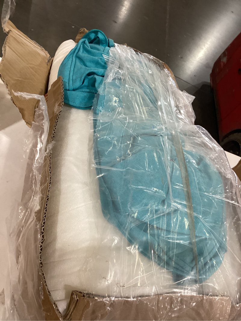Condition photo showing As Is for turquoise patio cushions 