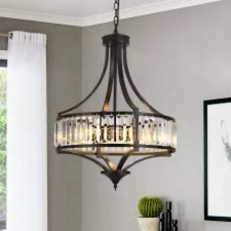 20\" Modern Farmhouse Crystal Chandeliers for Dining Room, 5-Light Black Antique Pendant Chandelier, Contemporary Hanging Light Fixture for Living Room Bedroom Foyer Kitchen Island Entryway