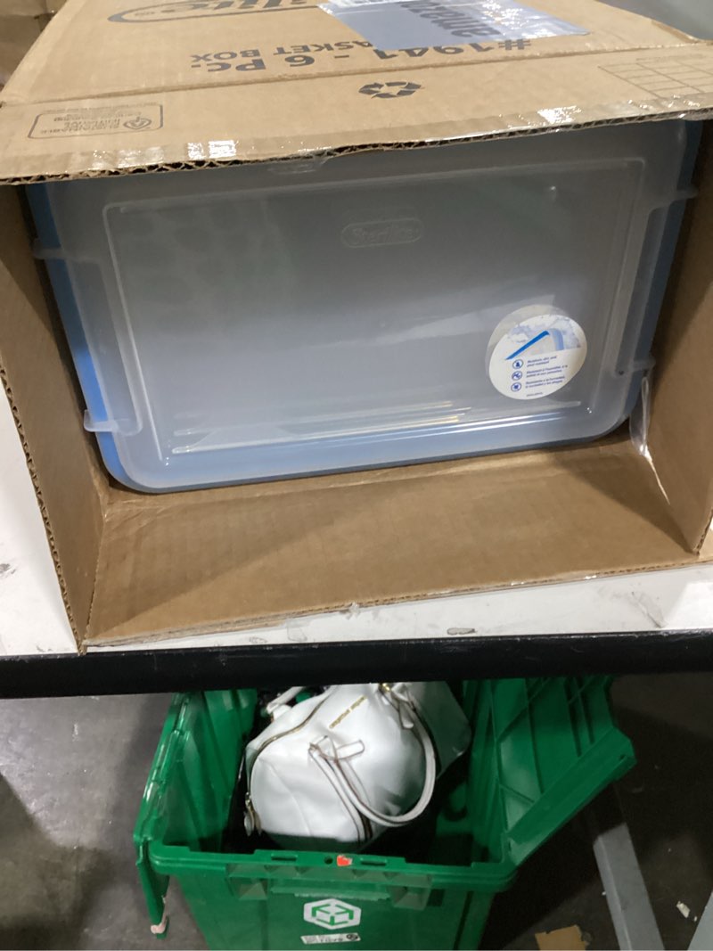 Condition photo showing Good Condition for Sterilite 7.5 Qt Gasket Box, Stackable Storage Bin with Latching Lid and Tight Seal, Plastic Container to Organize Basement, Clear Base, Lid, 6-Pack