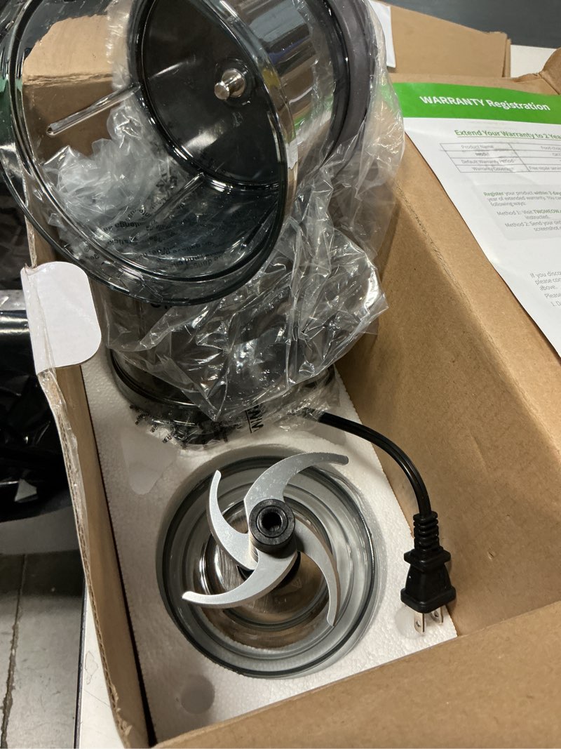 Condition photo showing Good Condition for food processor 4 cup, electric food chopper, ?small but powerful?meat grinder with 2 bowls, 2 speed & 4 blades for vegetable, meat, nuts, functions for chopping, dicing, mixing and puree
