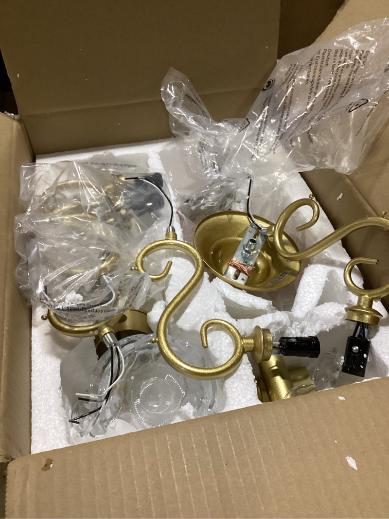 Condition photo showing As Is for (similar to)(incomplete)anjiadengshi mini crystal chandelier k9 crystal gold chandelier for living room bedroom dining room kitchen island entryway 5 e12 bulbs high 16.5 in x diameter 16.9 in, golden gold 16.5\" high 17\" wide