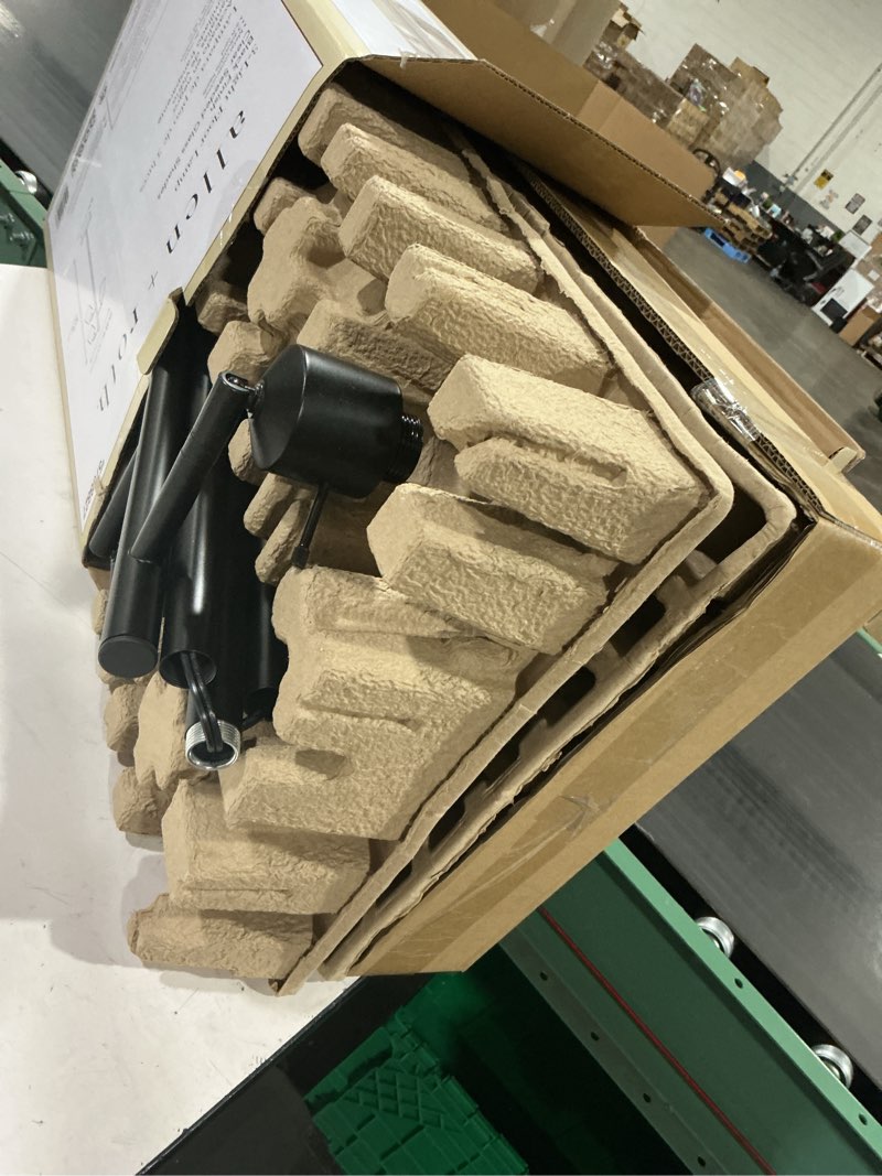 Condition photo showing As Is for allen + roth 67-in black multi-head floor lamp with glass shade