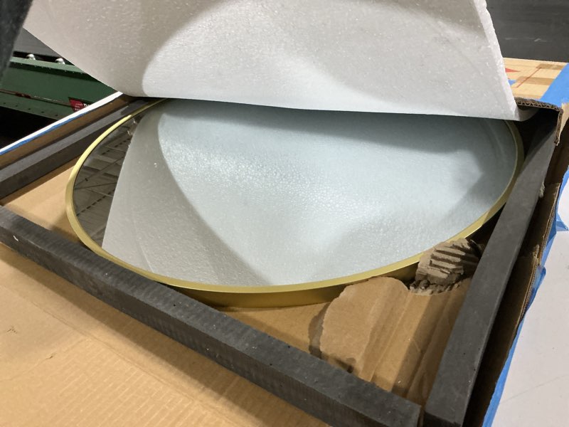 Condition photo showing As Is for fabuday round gold mirror for wall - 20 inch circle mirror for bathroom, living room decor, metal golden framed small circular mirror 20"l x 20"w gold
