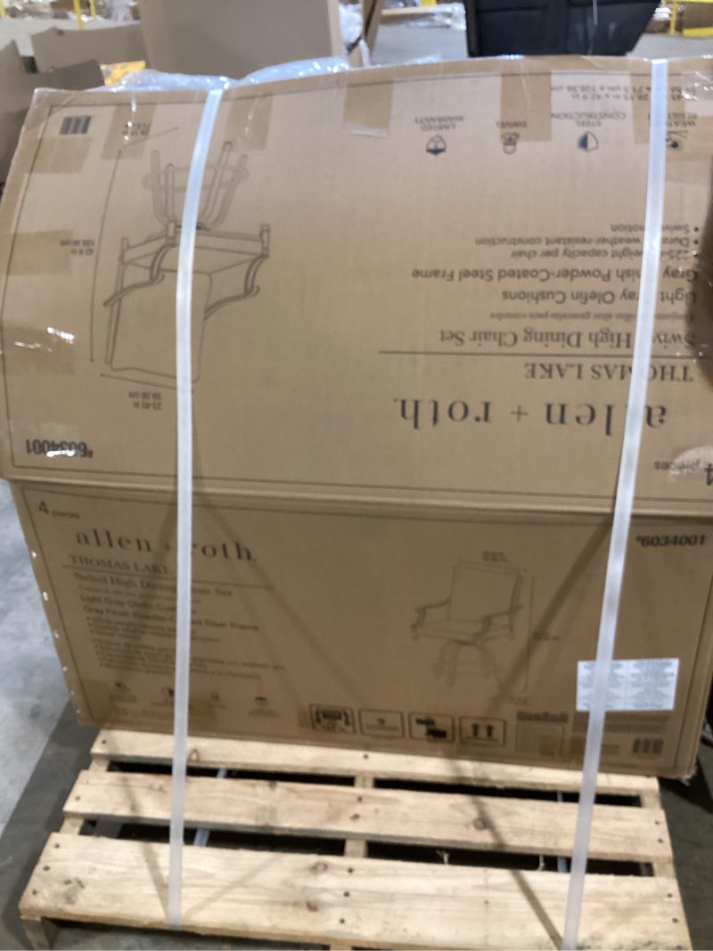 Condition photo showing As Is for allen + roth Thomas Lake 5-Piece High Dining Patio Set. INCOMPLETE 