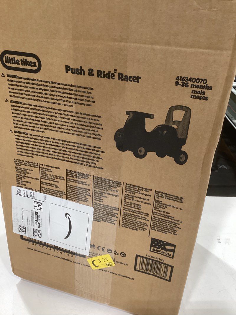 Condition photo showing Good Condition for Little Tikes Push and Ride Racer – (Amazon Exclusive), 22"L x 10"W x 17"H with screws
