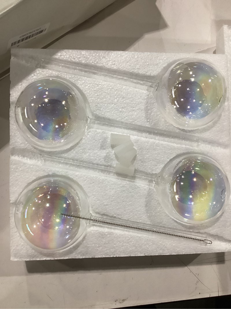 Condition photo showing Good Condition for 13oz up to 2 weeks large plant watering globes - self watering bulbs and planter insert for indoor & outdoor plants, glass water globes automatic while away (4 pack) iridescent large 4-pack