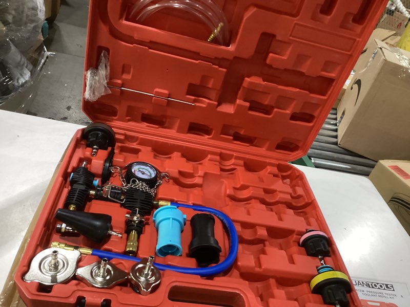 Condition photo showing As Is for Used Missing accessories DAYUAN  Universal Radiator Pressure Tester Kit, coolant Pressure Tester kit coolant Vacuum Refill kit for Cooling System Red
