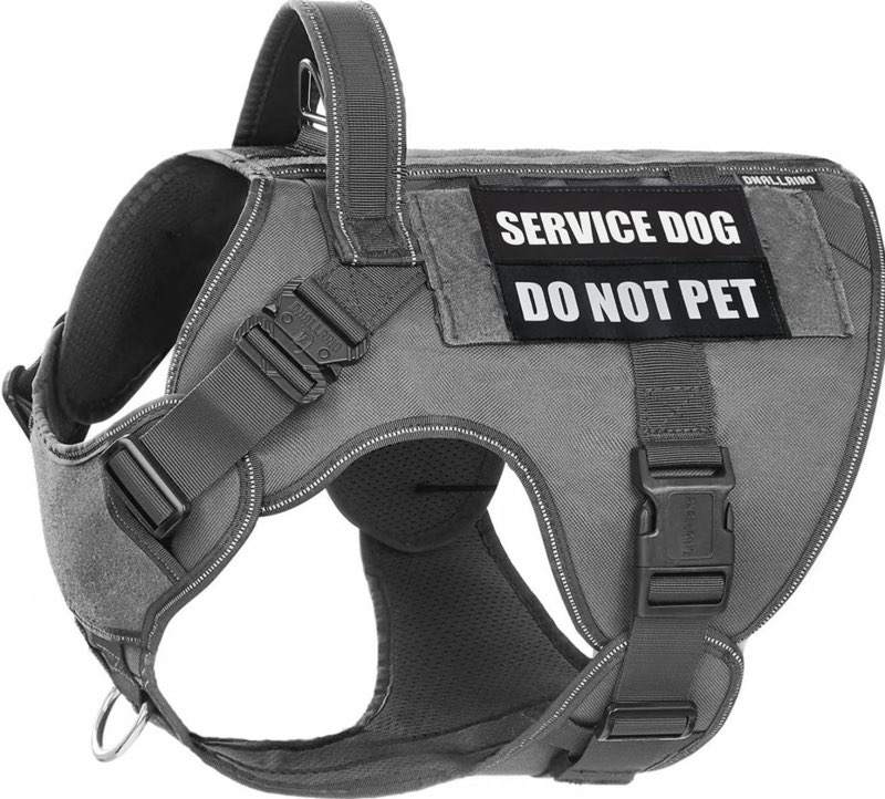 tactical dog harness for large dogs, heavy duty dog harness with handle, adjustable reflective military german shepherd dog vest harness with do not pet patches for hiking training grey grey xl