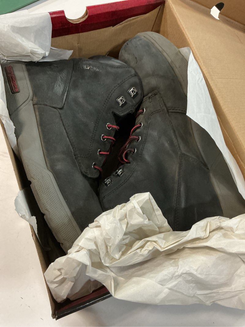 Condition photo showing As Is for wolverine ride performance waterproof composite toe wedge 11.5 black