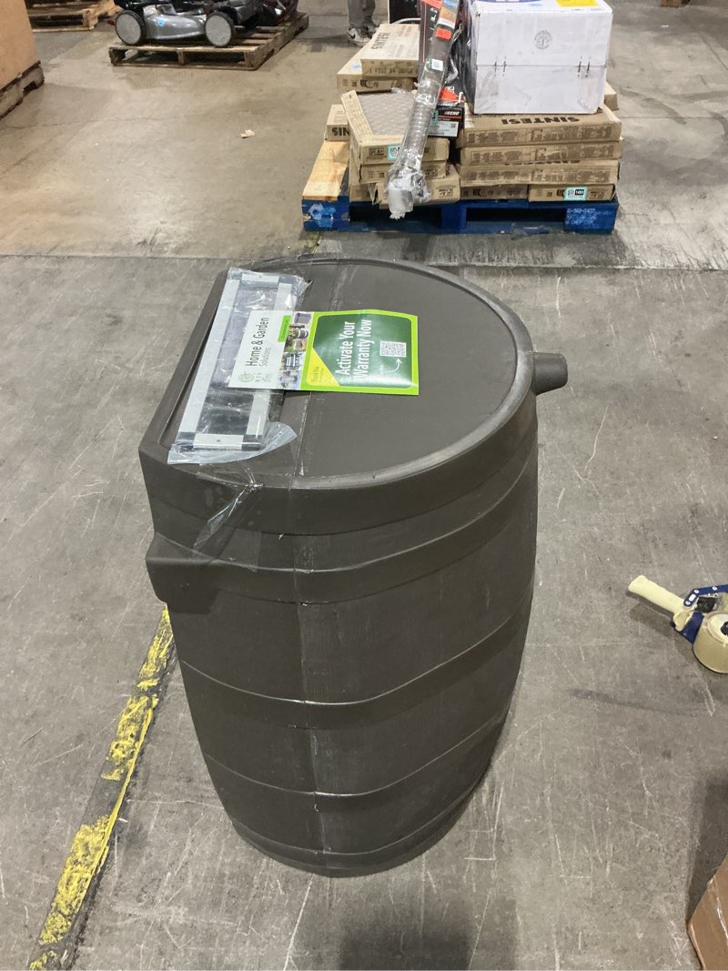 Condition photo showing Good Condition for rts home accents 50 gal. rain barrel in walnut with brass spigot