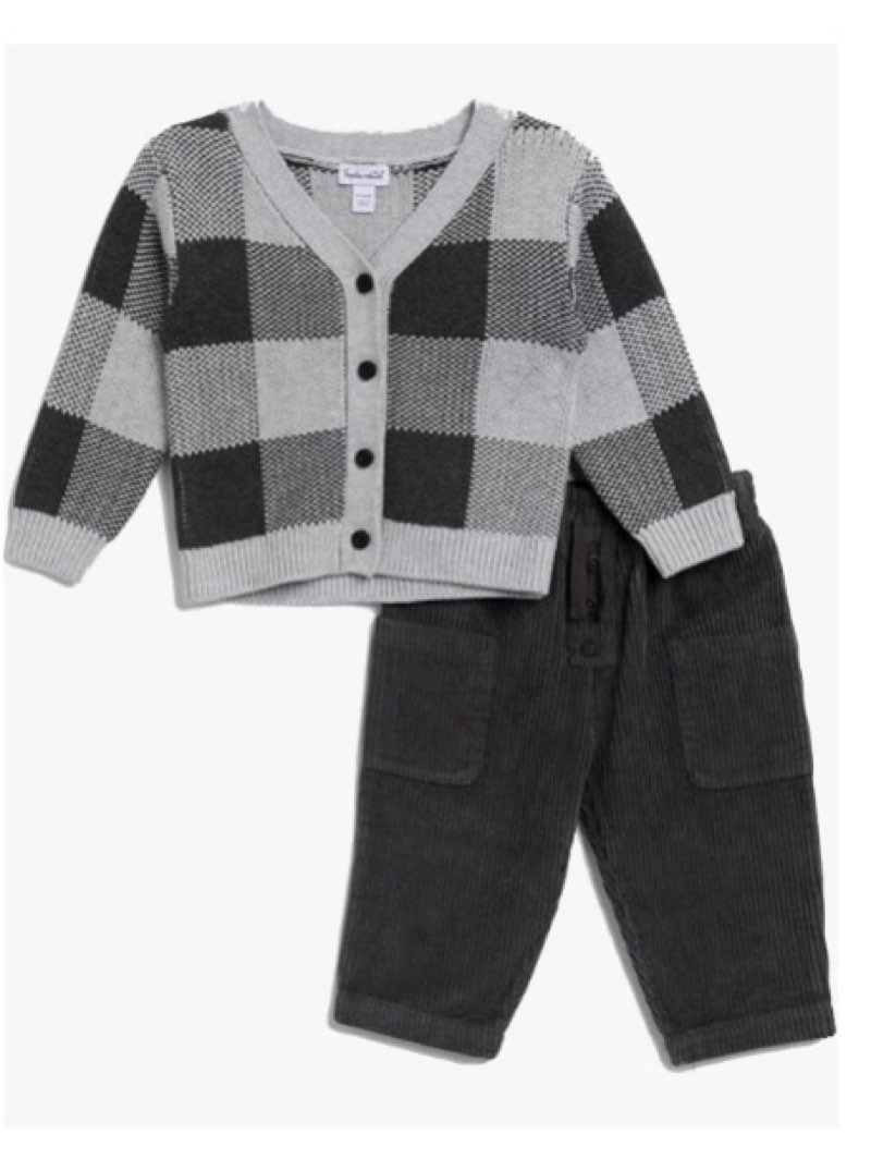 Splendid Kids Toddler Boy Plaid Cardigan Set, Obsidian Plaid, 6