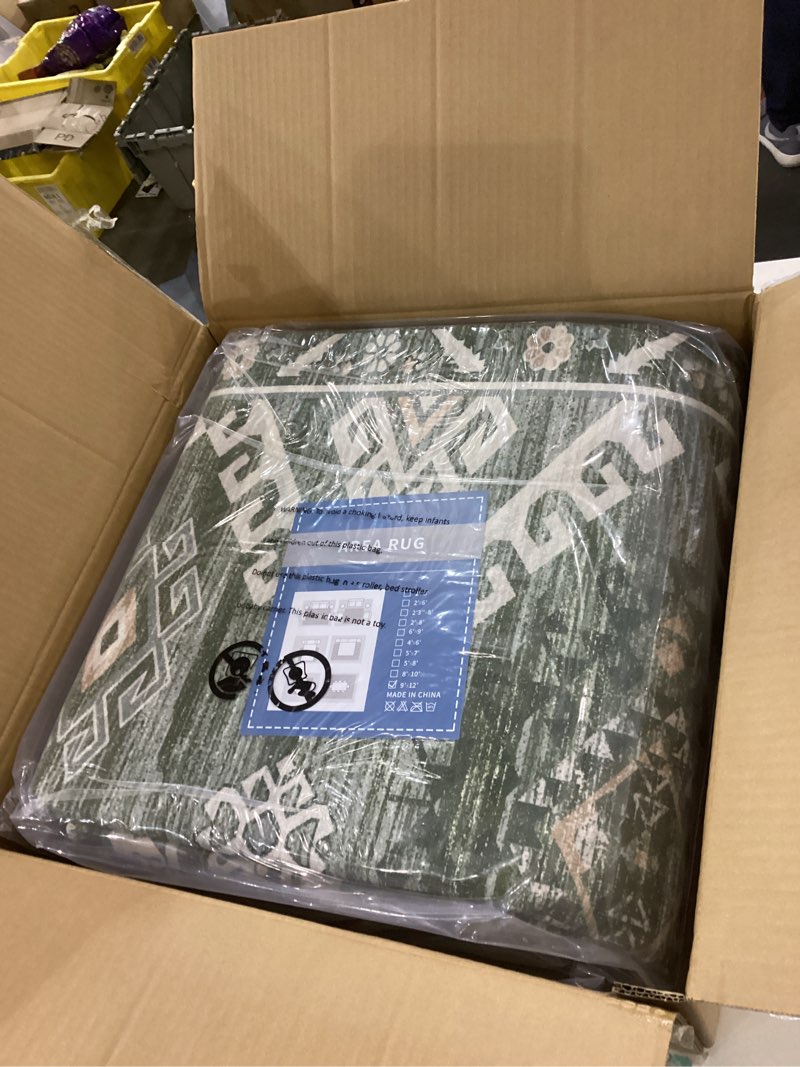 Condition photo showing New/Like New for Washable Area Rugs 9x12 Rugs for Living Room Ultra-Thin Anti-Slip Floor Cover Low Pile Non-Shedding Vintage Rug Medallion Print Accent Carpet Traditional Rug for Bedroom Office Green Green 9' x 12' (Rectangular)