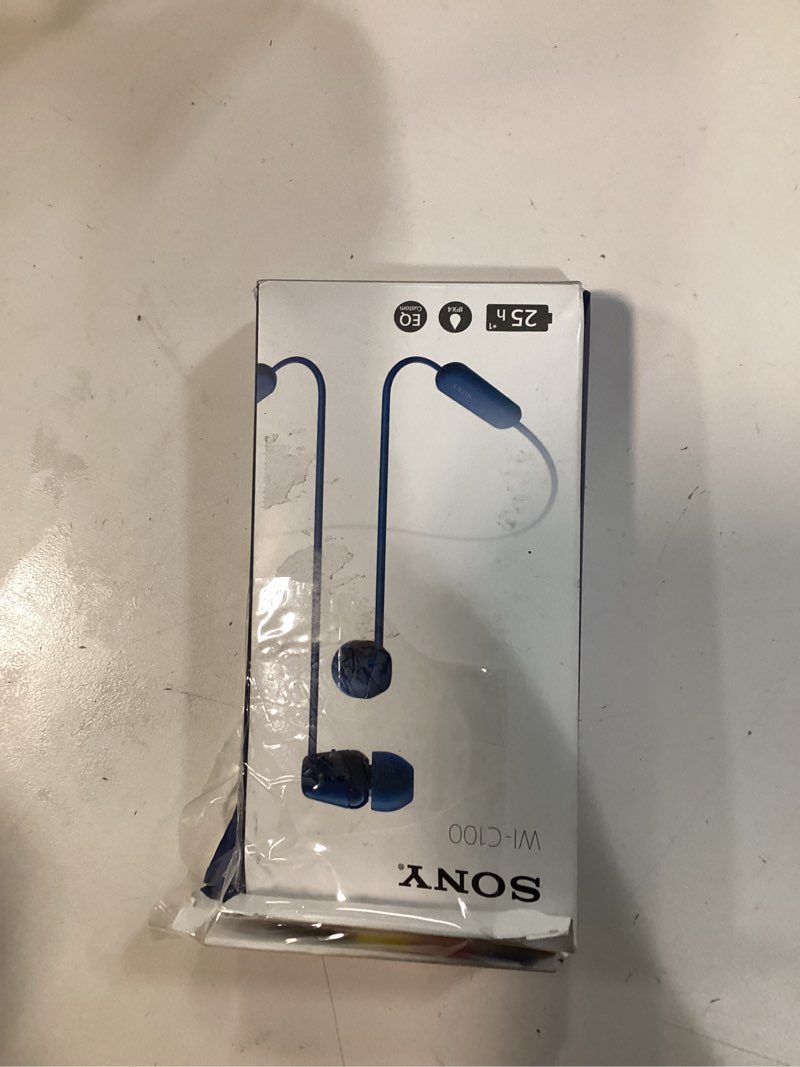 Condition photo showing New/Like New for Sony WI-C100 Wireless in-Ear Bluetooth Headphones with Built-in Microphone, Blue