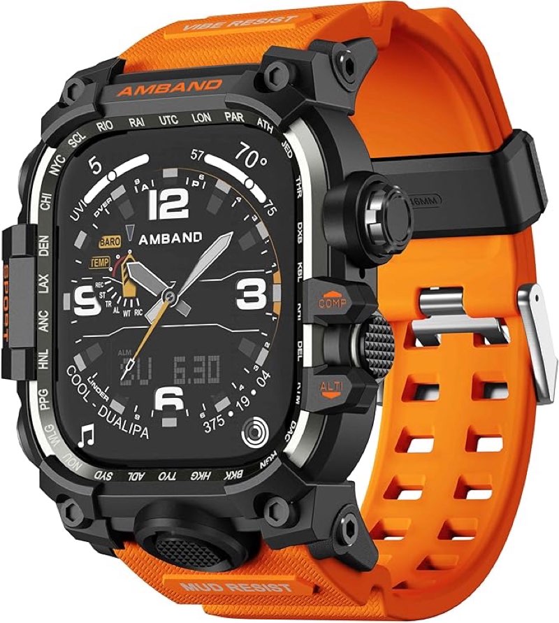 amband rugged case with band for apple watch 46mm, compatible with apple watch (iwatch) series 10 11, military grade shockproof bumper cover, tactical band for men, orange