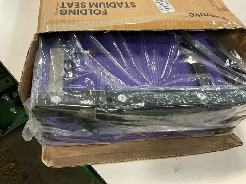 Condition photo showing New/Like New for sheenive stadium seats for bleachers with back support, bleacher seats with backs and cushion wide, padded portable folding comfort stadium chair with shoulder strap, perfect for sports events, purple purple 1