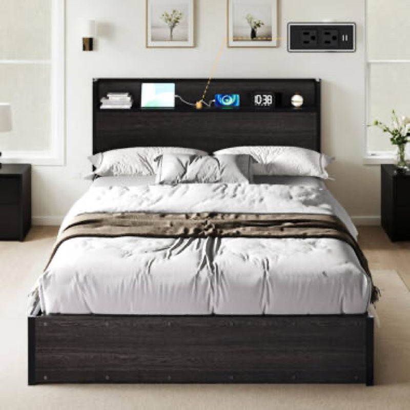 (Incomplete) Argana Farmhouse wood bed frame black king size