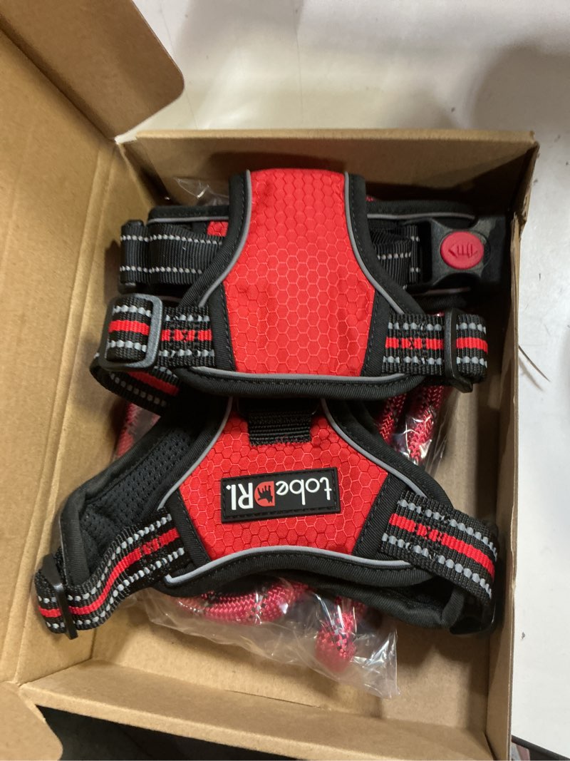 Condition photo showing Good Condition for No Pull Dog Harness Adjustable Reflective Oxford Easy Control Medium Large Dog Harness with A Free Heavy Duty 5ft Dog Leash Medium Red Harness+Leash