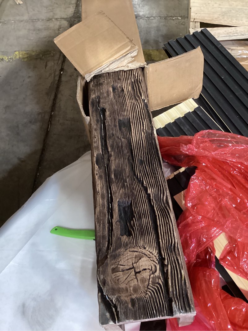 Condition photo showing As Is for ekena millwork 5 1/2"w x 5 1/2"h x 120"l 3-sided (u-beam) salvaged timber heritagetimber faux wood ceiling beam, kona brown kona brown 5.5-in. w x 5.5-in. h x 10-ft. l