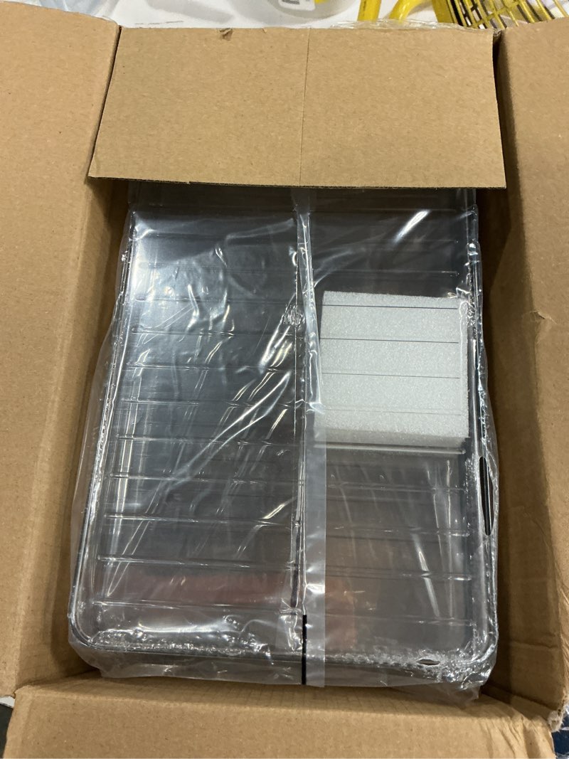 Condition photo showing New/Like New for delamu 2 set pantry organizers and storage, trash bag holder under sink organizer for 4-13 gal bags, trash bag dispenser with bamboo top for onion, potato, garlic, clear (11-7/32"l*7" w*7-1/8"h) clear 2pack