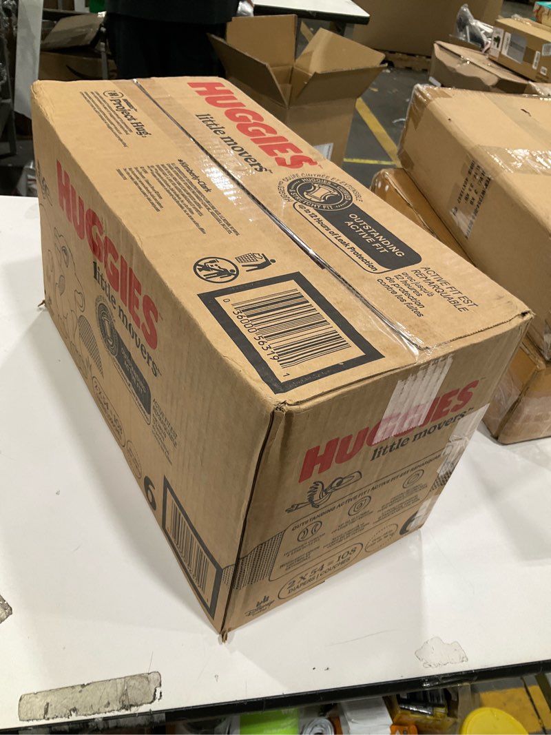 Condition photo showing New/Like New for Huggies Size 6 Diapers, Little Movers Baby Diapers, Size 6 (35+ lbs), 108 Count (2 Packs of 54), Packaging May Vary