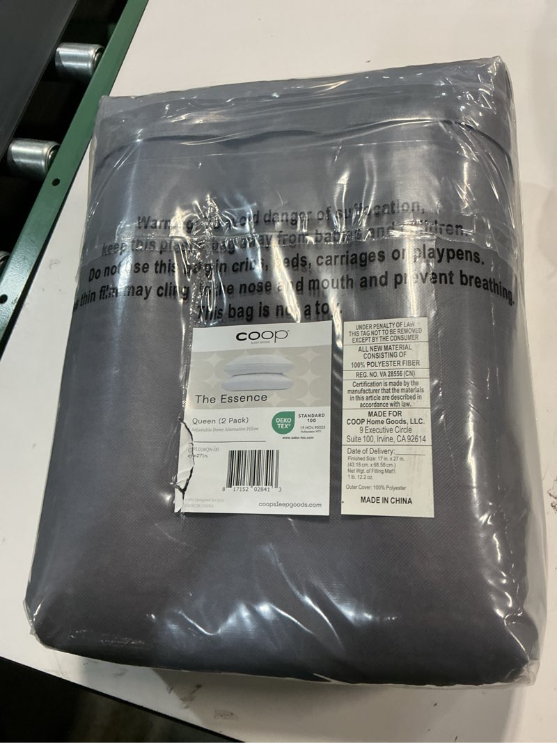 Condition photo showing New/Like New for coop home goods essence down alternative pillow set of 2, queen size, best pillows for sleeping, adjustable alternative to down pillows, luxury hotel pillow for back, stomach or side sleepers essence queen classic