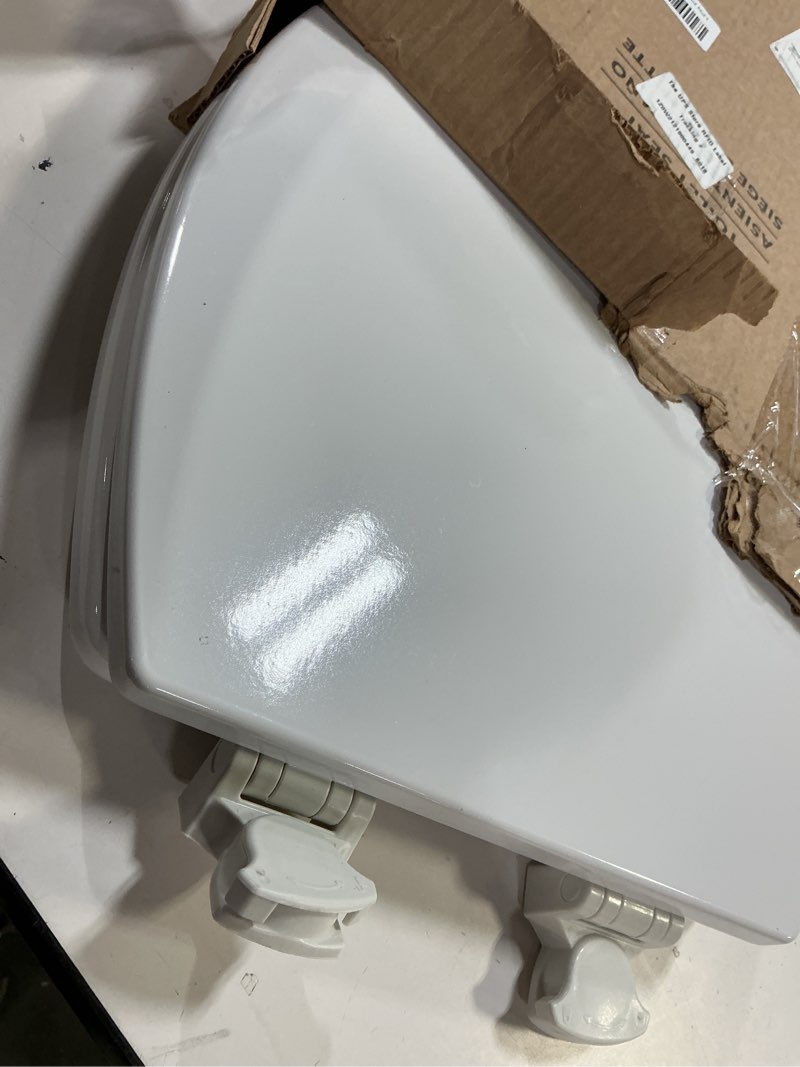 Condition photo showing As Is for Bemis 1500EC 390 Lift-Off Wood Elongated Toilet Seat, Cotton White (Pack of 1)