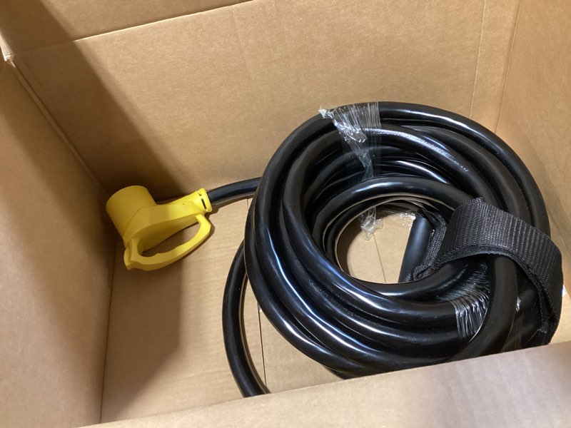 Condition photo showing Good Condition for 50ft 50 amp generator cord, nema 14-50p/ss2-50r heavy-duty 4 conductors cable, pure copper stw rv extension cord, female plug with twist lock, suitable for rv or camper, etl listed