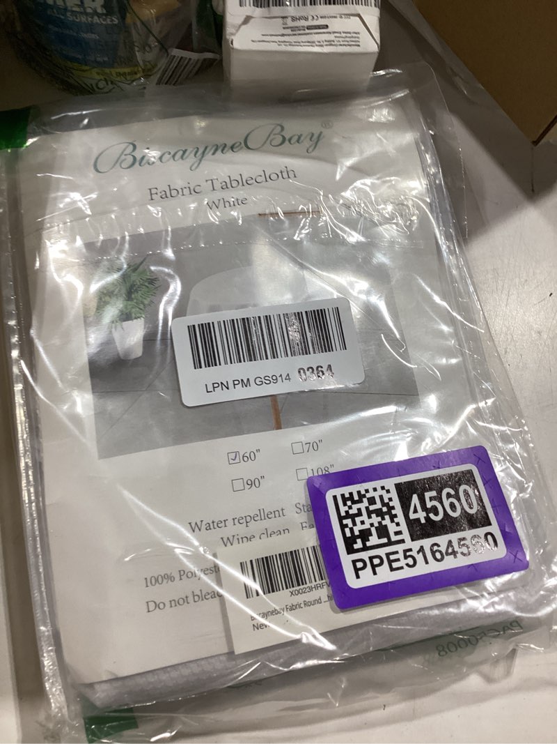 Condition photo showing New/Like New for biscaynebay textured fabric round tablecloths 60 inches for tables diameters from 28" to 48", white table cloth water resistant small circle folding table covers for dining kitchen wedding parties 60" (round) white