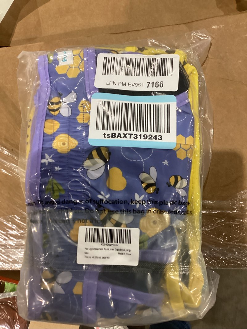 Condition photo showing New/Like New for paw legend washable reusable female dog period diapers for heat doggie puppy diapers for female dogs (3 pack, large) large (17.5''-27'' waist) animal pattern