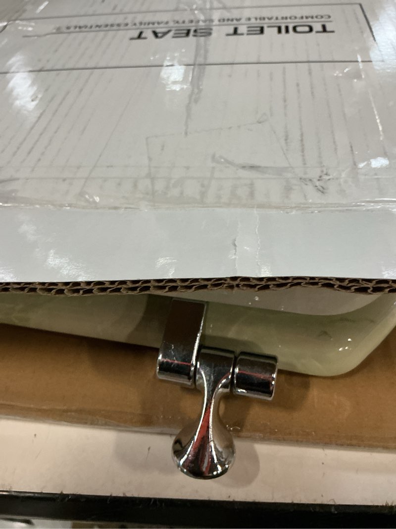 Condition photo showing Good Condition for elongated toilet seat natural wood toilet seat with zinc alloy hinges, easy to install also easy to clean, anti-pinch marble toilet seat by angol shiold (elongated, green marble) elongated-18.5” green marble