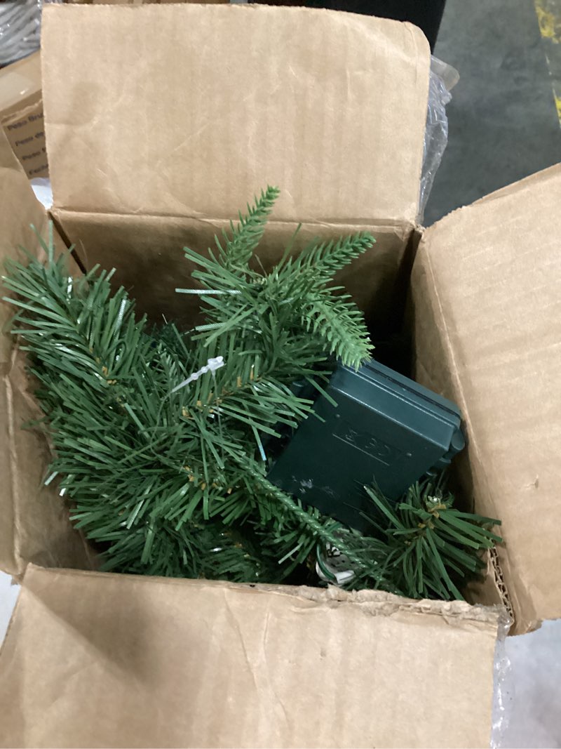 Condition photo showing New/Like New for 9’ mixed pine artificial christmas garland with 50 clear led lights, berries and pinecones