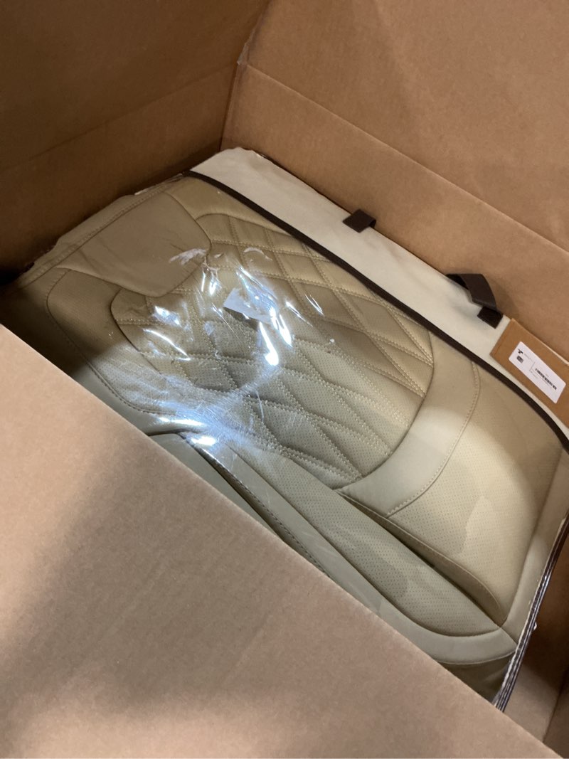Condition photo showing Good Condition for freesoo front car seat covers - luxury breathable waterproof faux leather car seat cushion protector with lumbar support, universal fit for most 5 seats vehicles, sedans, hatchbacks, and trucks, beige beige front seats - 2 pcs