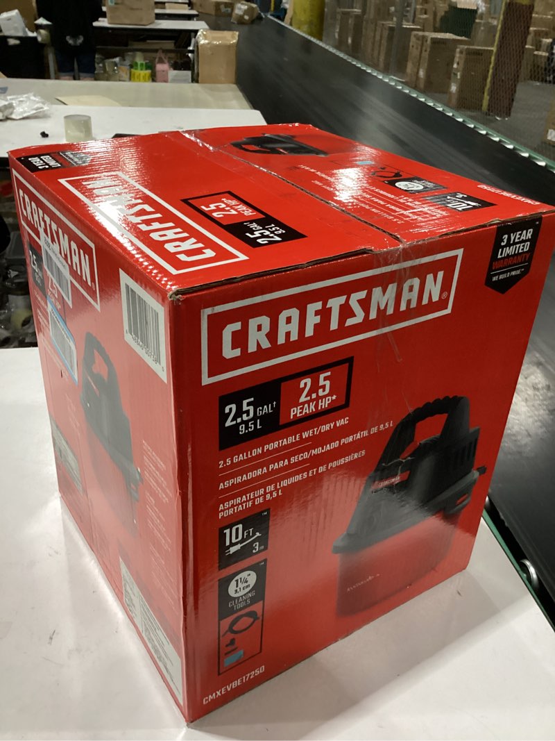 Condition photo showing Good Condition for craftsman cmxevbe17250 2.5 gallon 2.5 peak hp wet dry vac, portable shop vacuum wet and dry with filter bag, hose and attachments for cleaning in the home